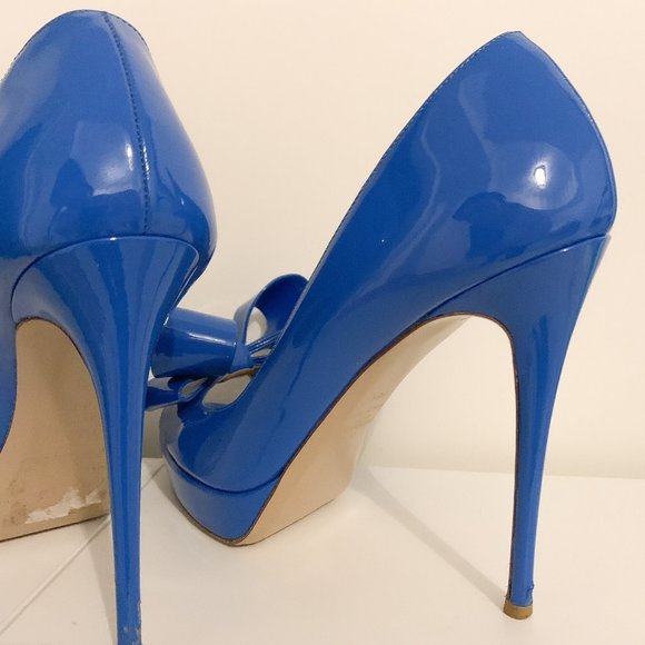 VALENTINO couture Bow Blue leather platform - Picture 6 of 6